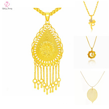 Neueste Design Saudi Dubai 24 Karat Gold Schmuck Halskette, einfache Charm Anhänger 24 Karat Gold Halskette Design